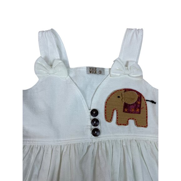 Walk Walk White Sleeveless Dress With Elephant Appliqué & Button Details Sz 3 - Picture 3 of 6